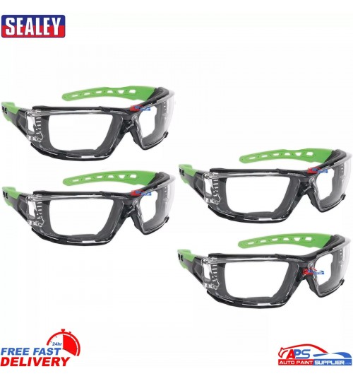 4x Sealey SSP68 Safety Glasses Clear Anti-Scratch Lens with EVA Foam